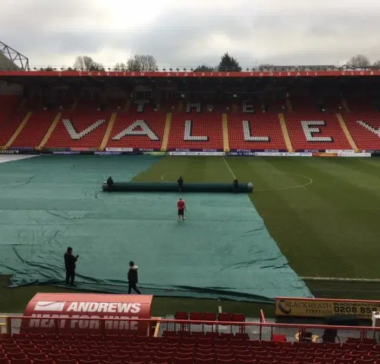 Charlton FC being covered by Matchsaver permeable covers