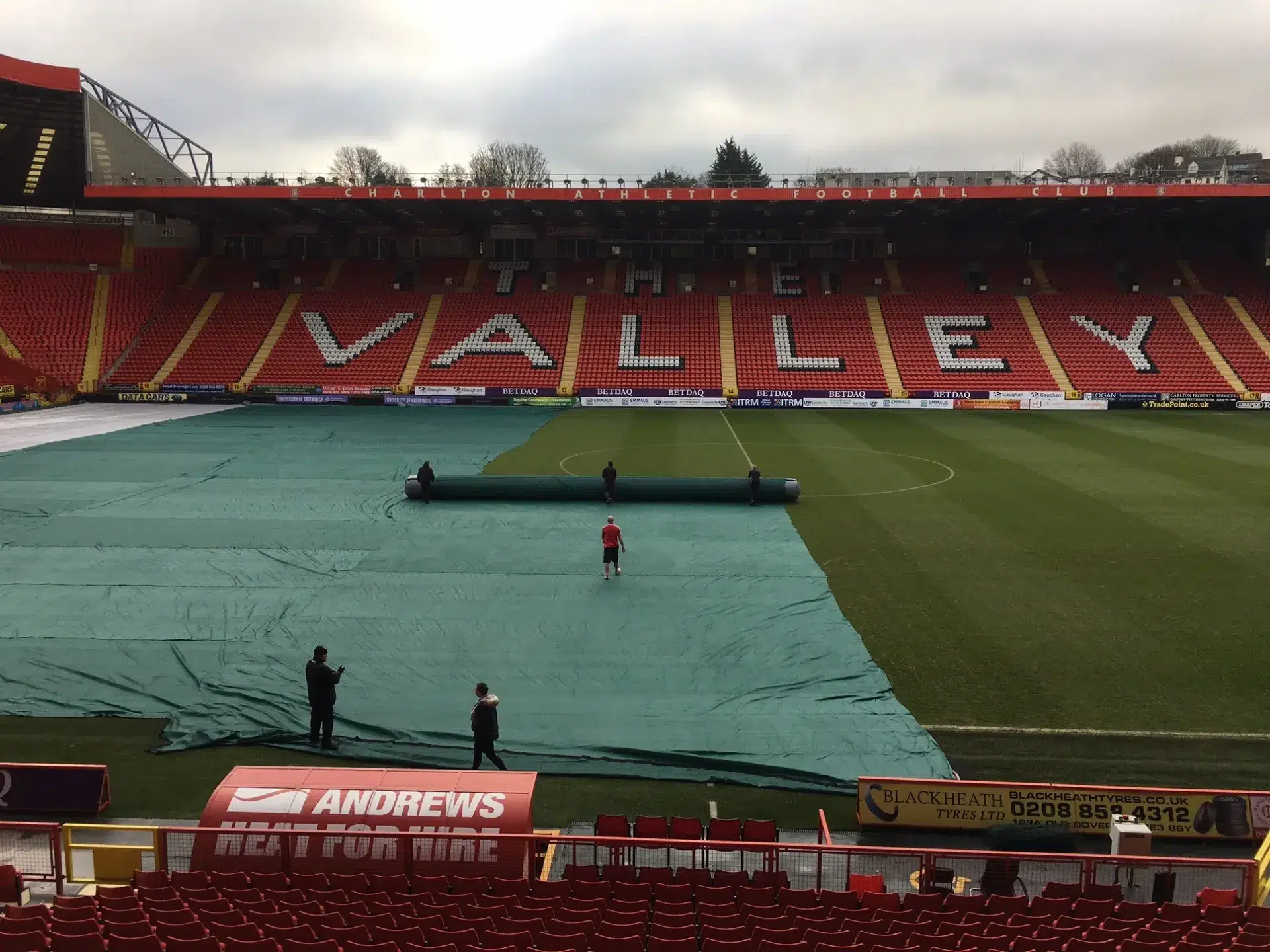 Charlton FC being covered by Matchsaver permeable covers