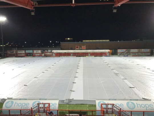 Matchsaver pitch covers at night fully deployed at Hamilton