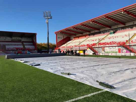 Matchsaver protecting synthetic pitch at Hamilton in Scotland